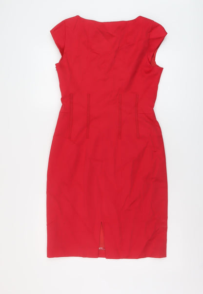 Coast Womens Red Cotton Sheath Size 12 Round Neck Zip