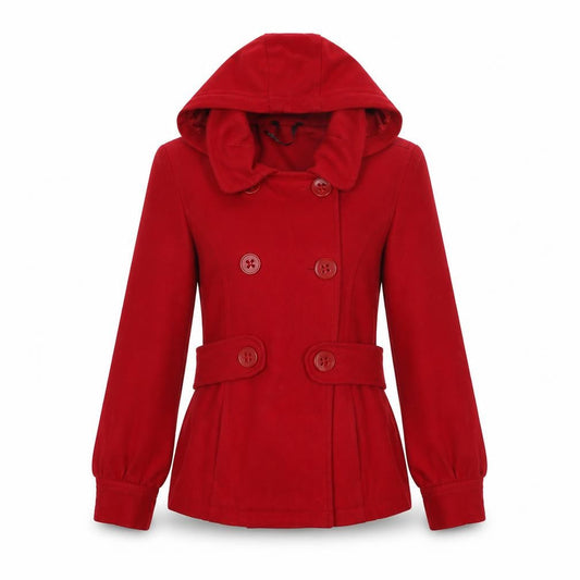 Fallen Legend Womens Red Pea Coat Coat Size 10 Button - Removable Hood Belt Detail