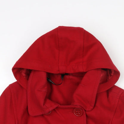 Fallen Legend Womens Red Pea Coat Coat Size 10 Button - Removable Hood Belt Detail