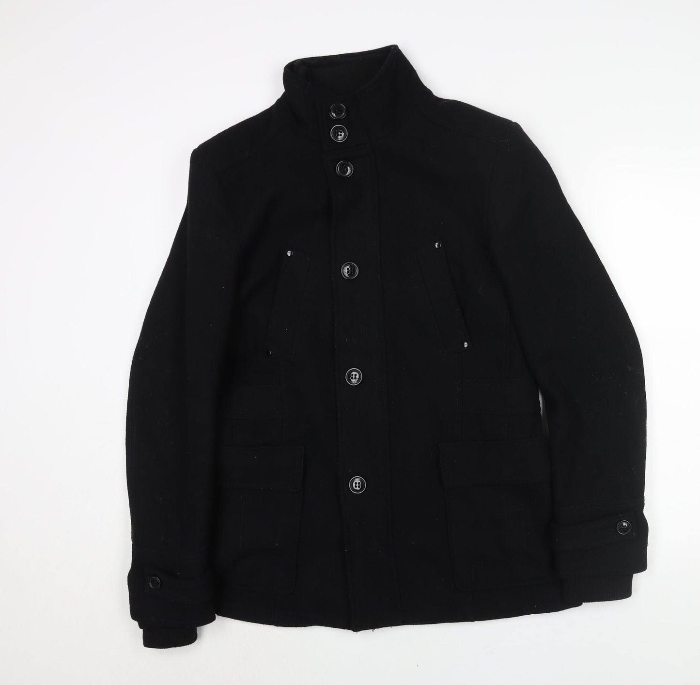Mens UK Size M Breakout Black Pea Coat