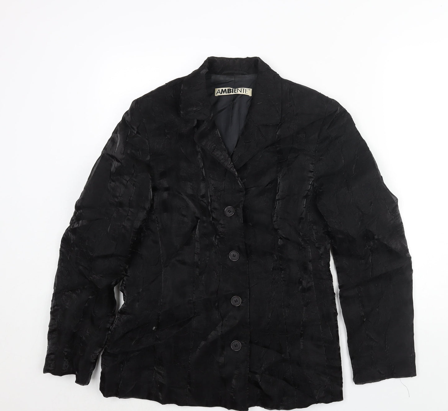 Ambiente Womens Black Jacket Size 12 Button - Crinkle Look
