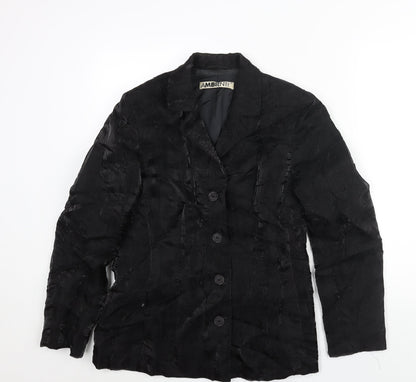 Ambiente Womens Black Jacket Size 12 Button - Crinkle Look