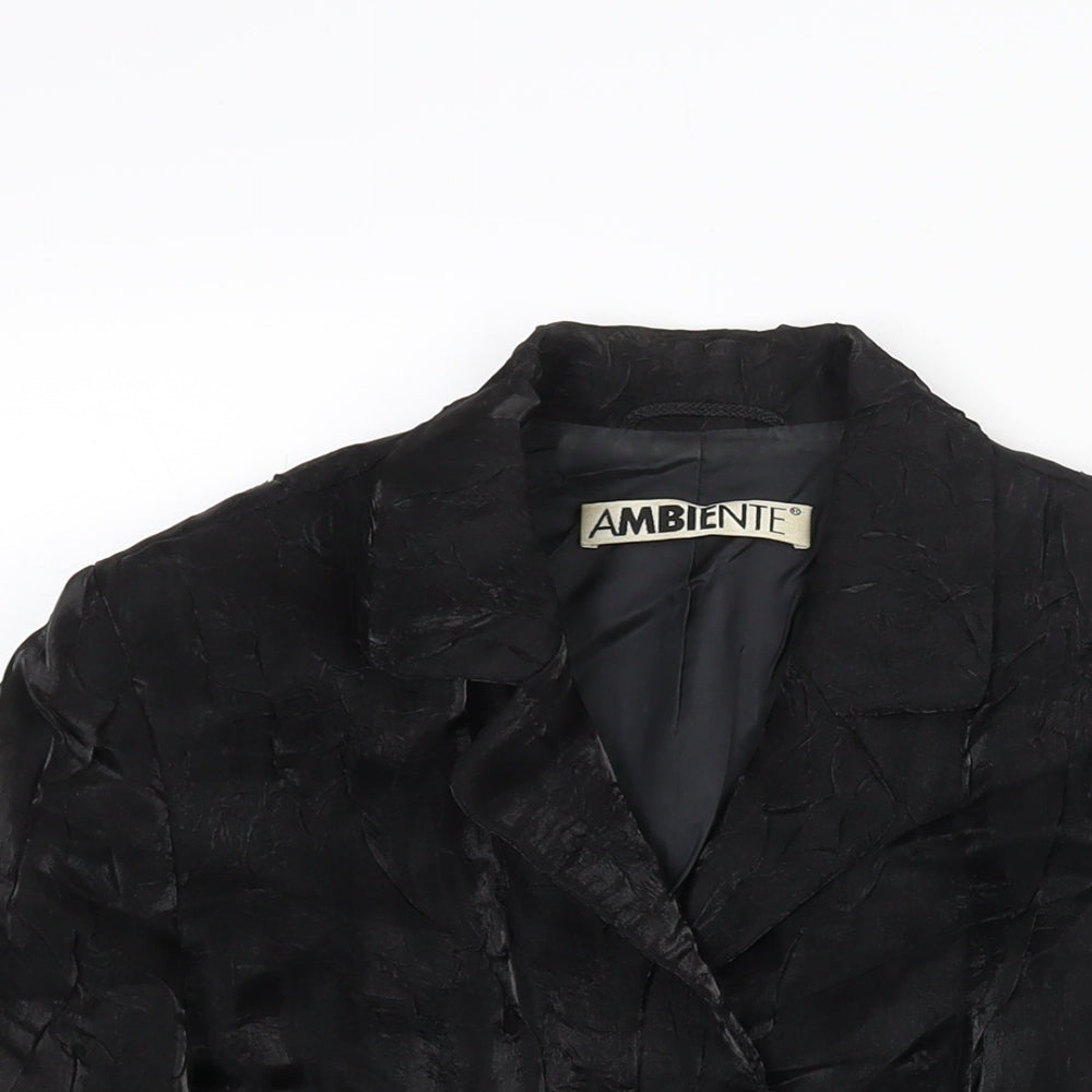 Ambiente Womens Black Jacket Size 12 Button - Crinkle Look