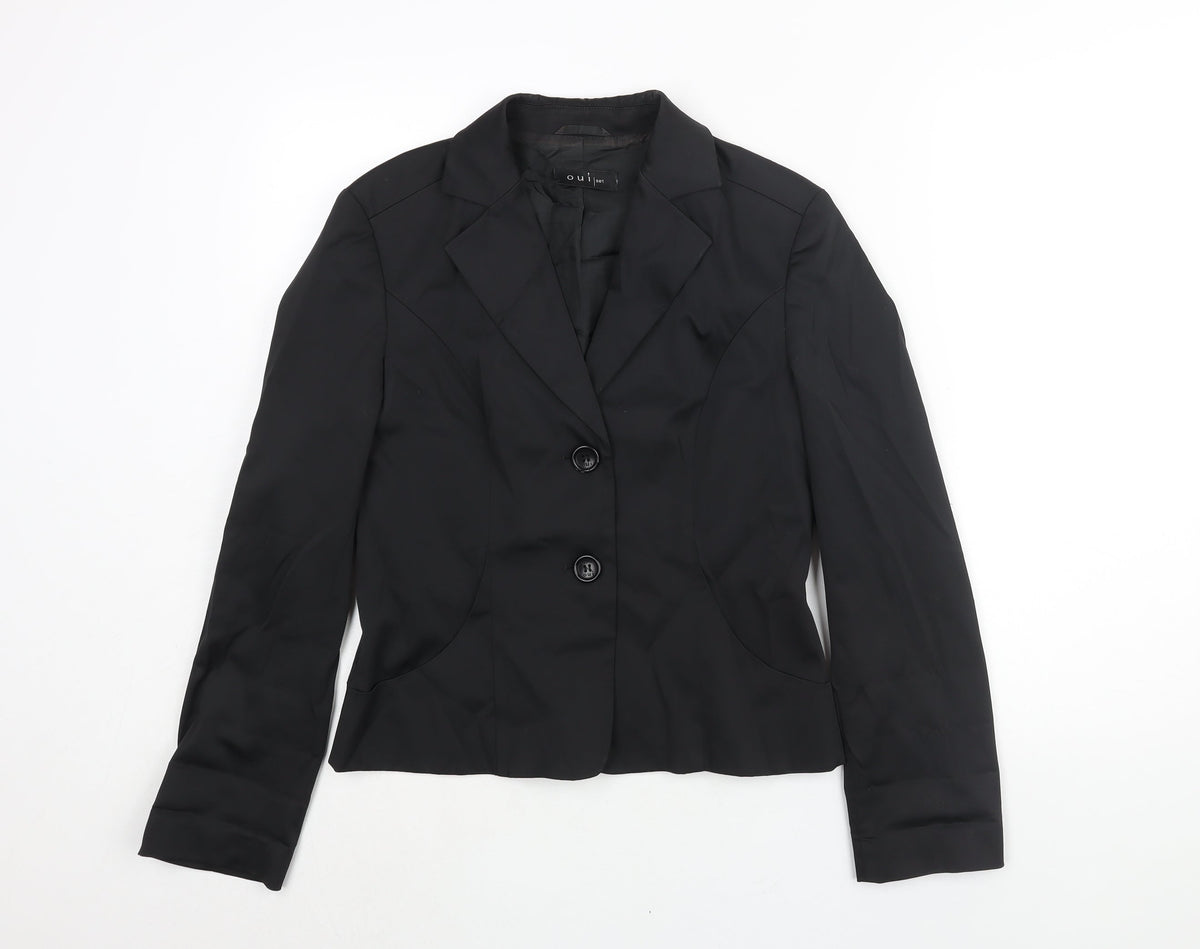 Additional front view of Oui women’s black cotton jacket suit jacket, size UK 12