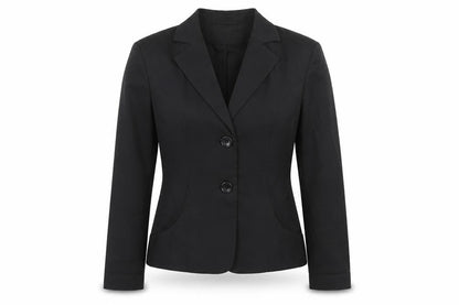Front view of Oui women’s black cotton jacket suit jacket, size UK 12