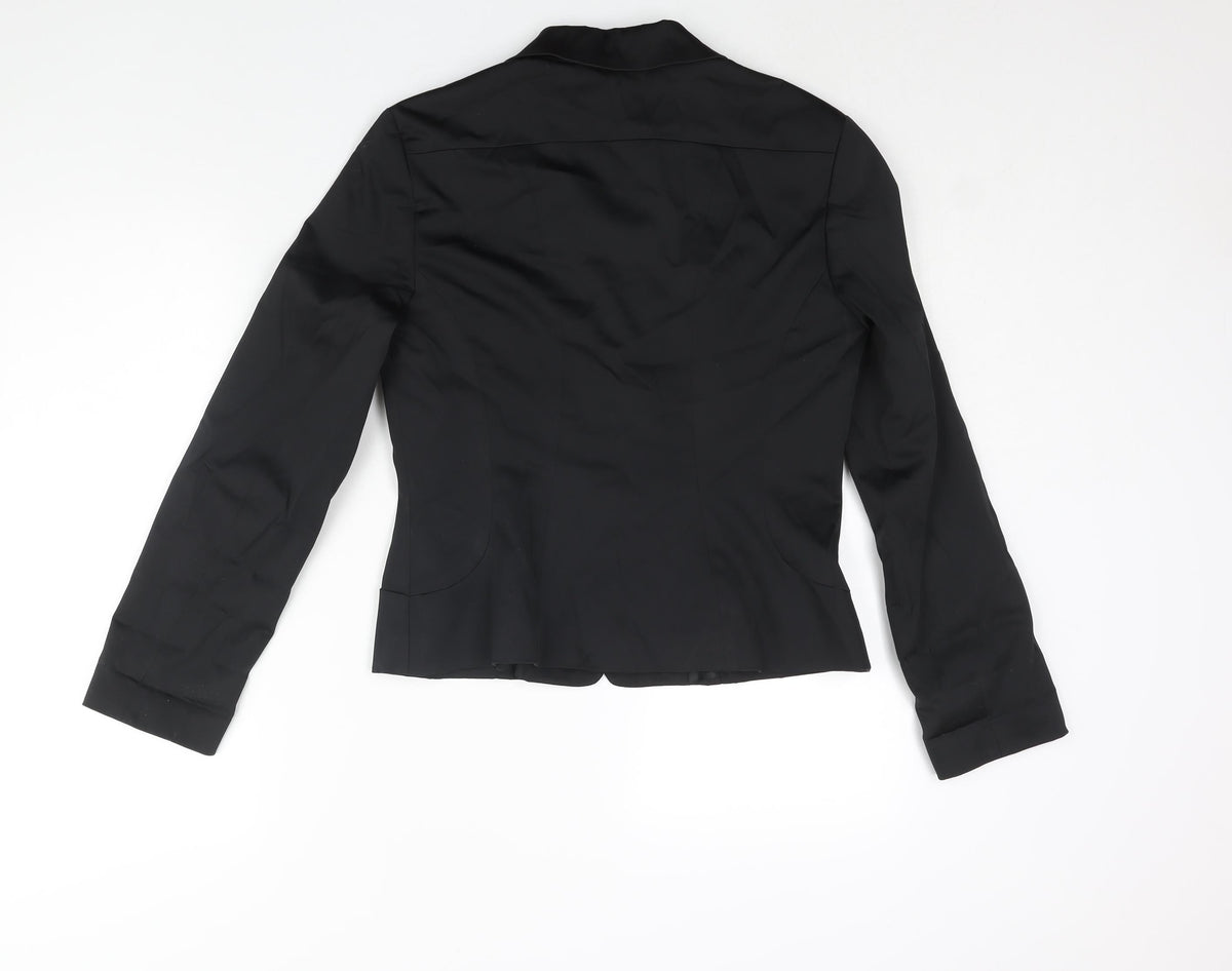 Back view of Oui women’s black cotton jacket suit jacket, size UK 12