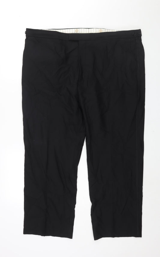 Marks and Spencer Mens Black Wool Dress Pants Trousers Size 44 in L29 in Regular Zip - Satin Side Tape