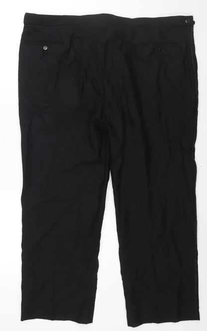 Marks and Spencer Mens Black Wool Dress Pants Trousers Size 44 in L29 in Regular Zip - Satin Side Tape