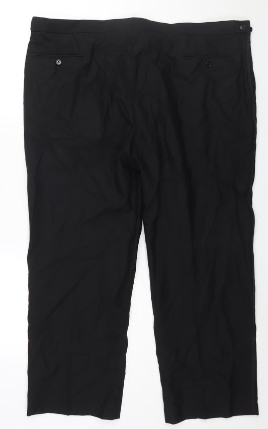 Marks and Spencer Mens Black Wool Dress Pants Trousers Size 44 in L29 in Regular Zip - Satin Side Tape