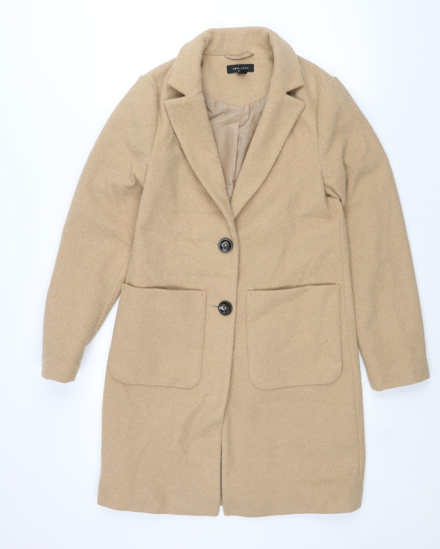 New Look Womens Beige Overcoat Coat Size 6 Button