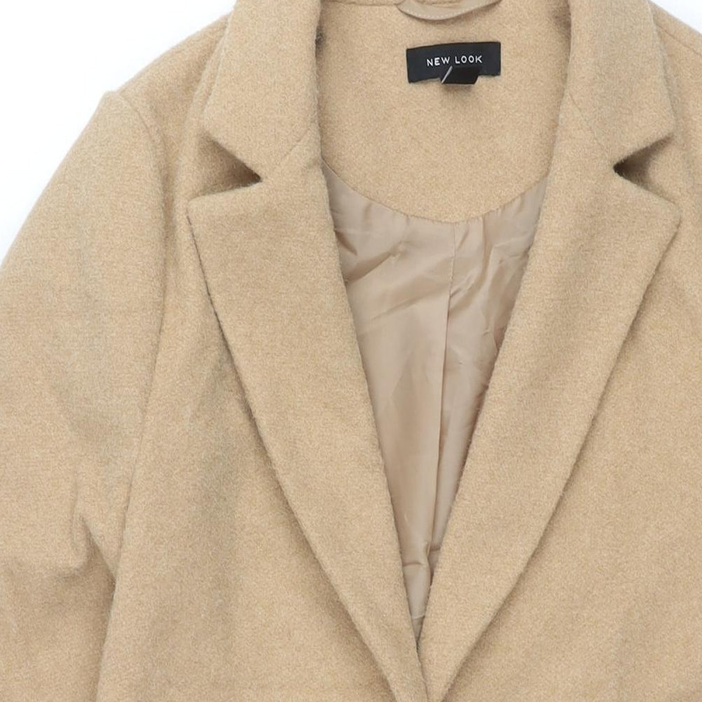 New Look Womens Beige Overcoat Coat Size 6 Button