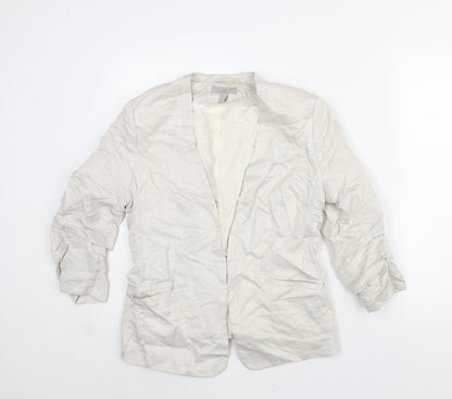 H&M Womens Beige Jacket Size 12 Hook & Eye - Rouched Sleeve