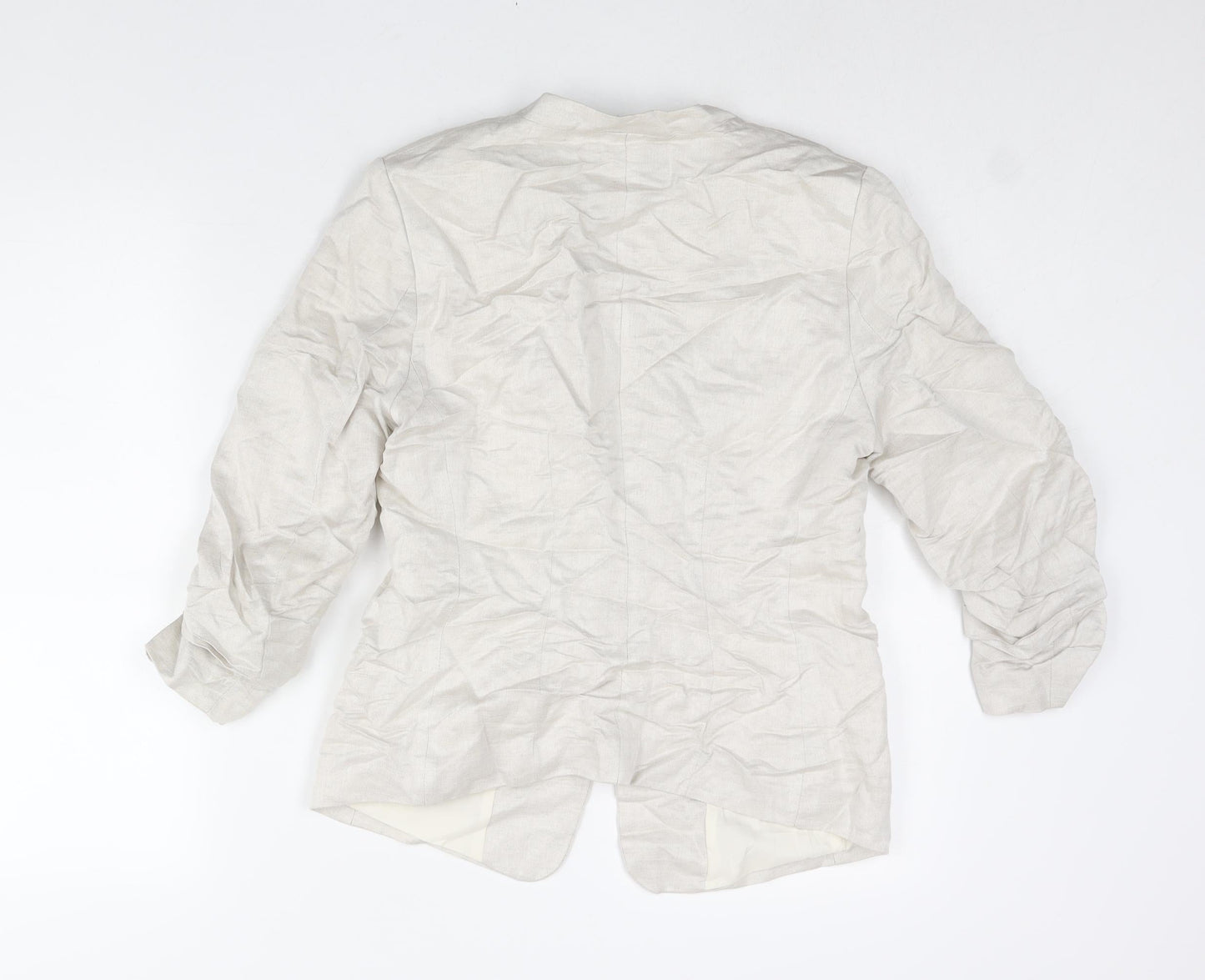 H&M Womens Beige Jacket Size 12 Hook & Eye - Rouched Sleeve