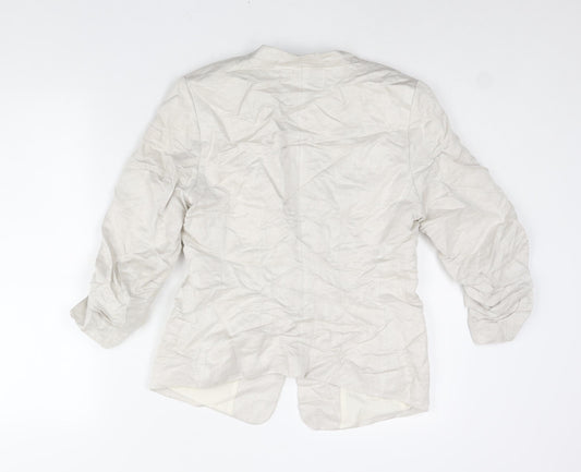 H&M Womens Beige Jacket Size 12 Hook & Eye - Rouched Sleeve