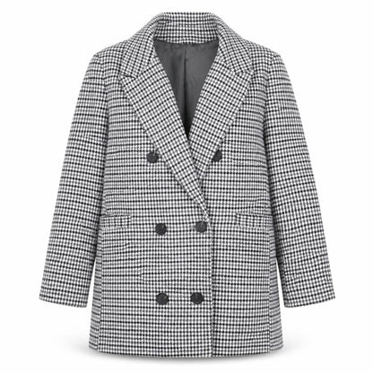 Marks & Spencer Womens Grey Check Pea Coat Coat Size 16 Button - Houndstooth Double Breasted