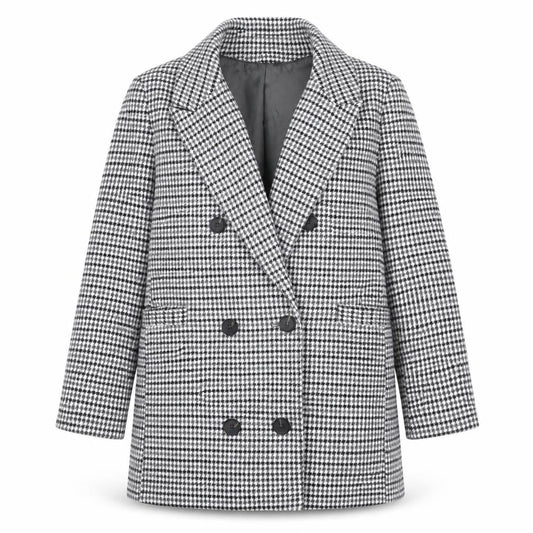 Marks & Spencer Womens Grey Check Pea Coat Coat Size 16 Button - Houndstooth Double Breasted