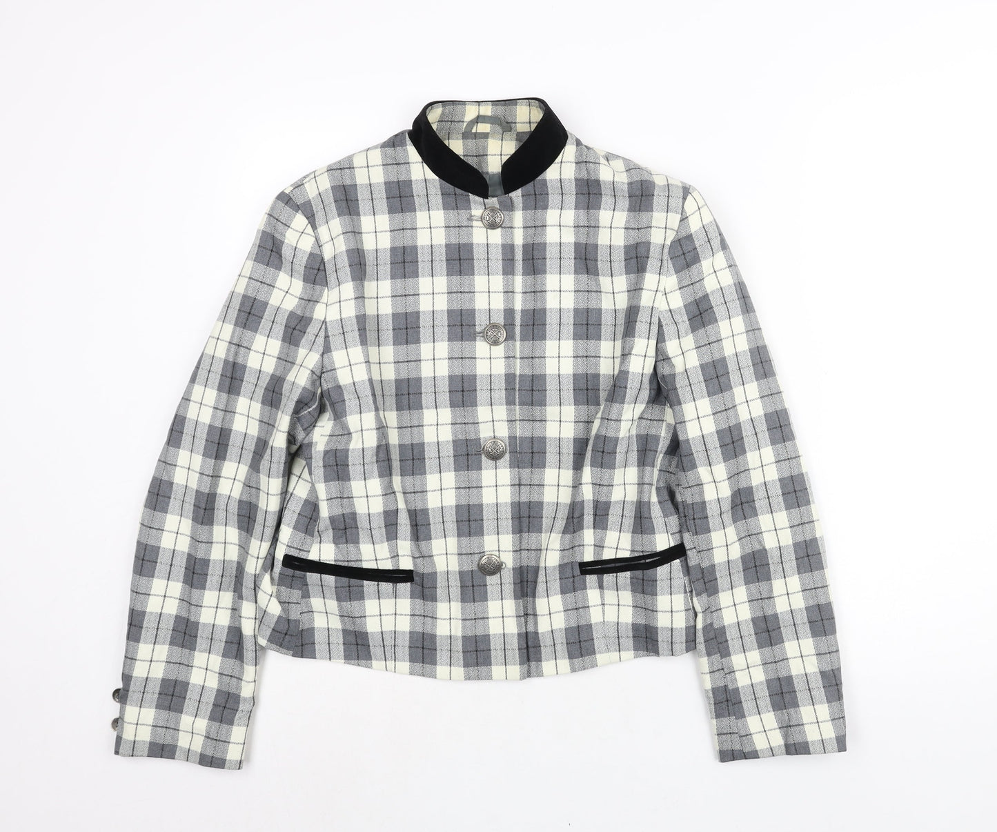 First Avenue Womens Grey Check Jacket Size 14 Button - Velvet Collar