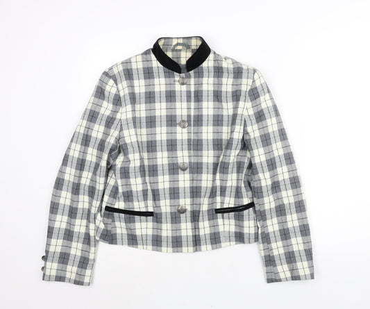 First Avenue Womens Grey Check Jacket Size 14 Button - Velvet Collar