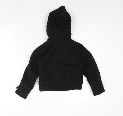 Back view of Zara boys’ black bomber jacket jacket, size 4-5, years zip - toggle hooded