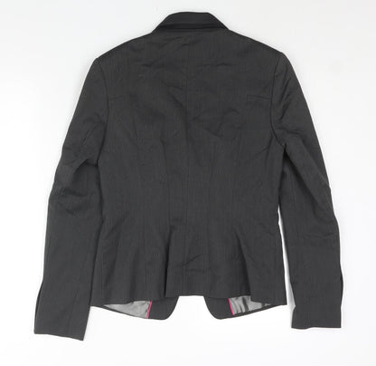 NEXT Womens Grey Herringbone Polyester Jacket Suit Jacket Size 12 - Satin Detail