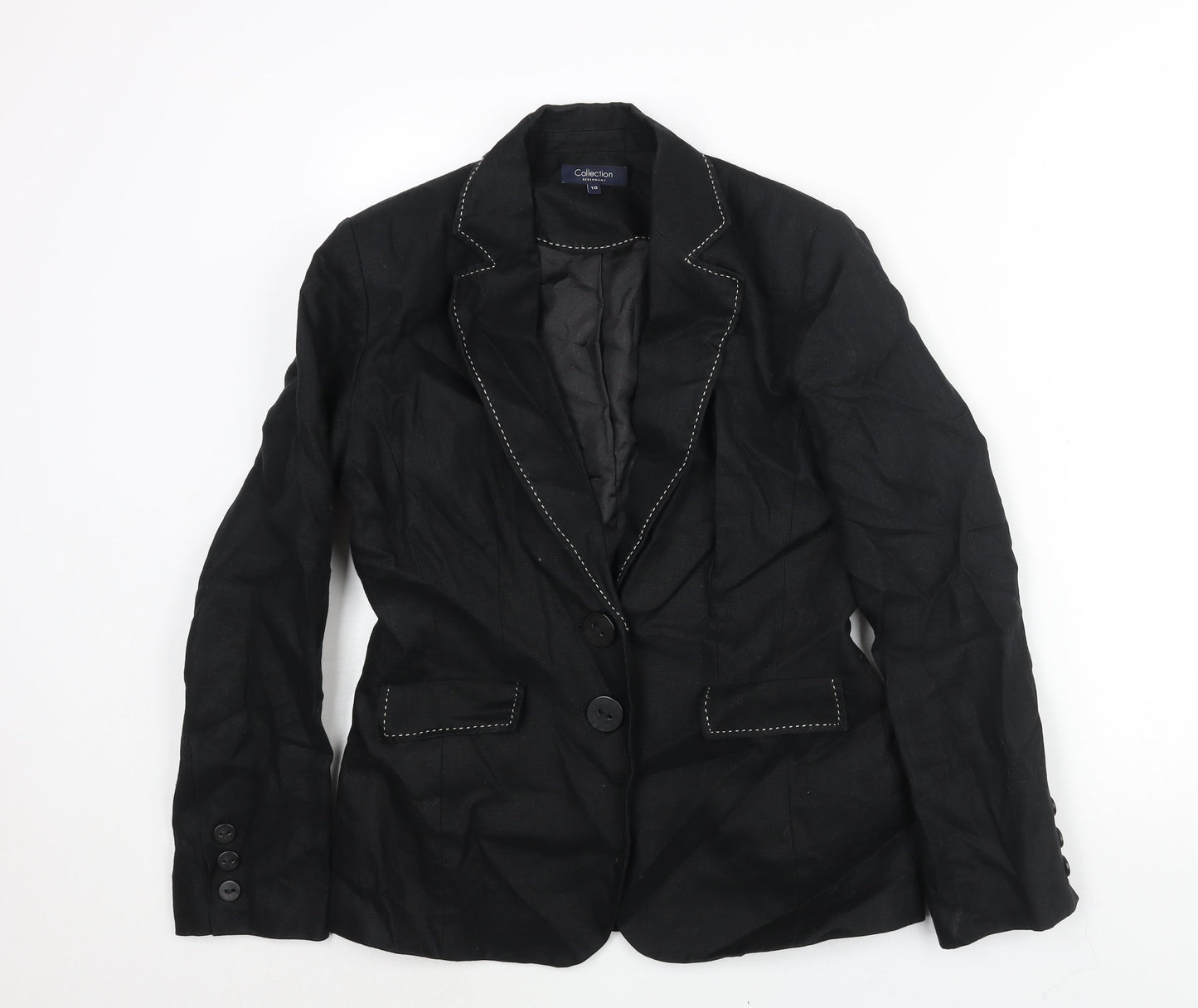 Debenhams Womens Black Linen Jacket Suit Jacket Size 10 - Stitch Detail
