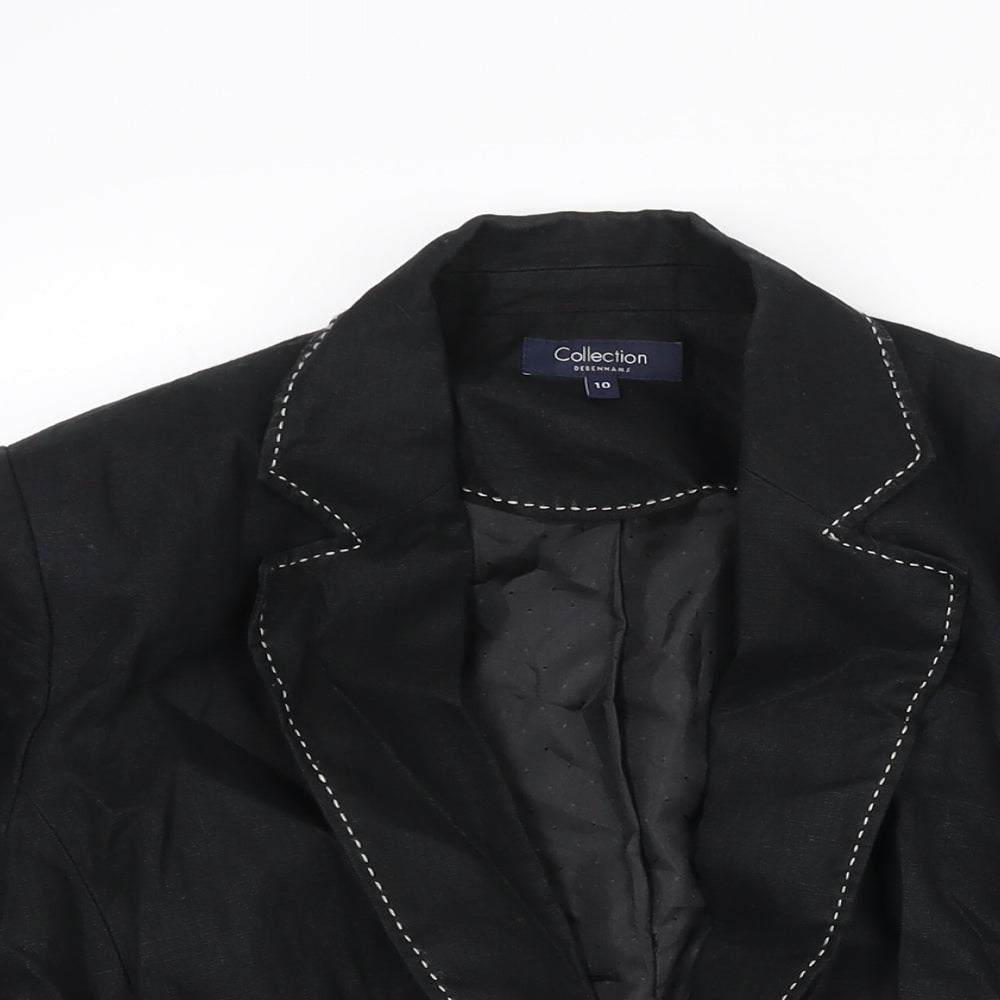 Debenhams Womens Black Linen Jacket Suit Jacket Size 10 - Stitch Detail