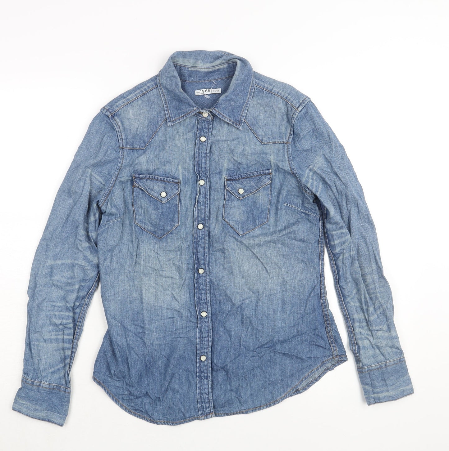 Womens UK Size XS Gap Blue Basic Button-Up
