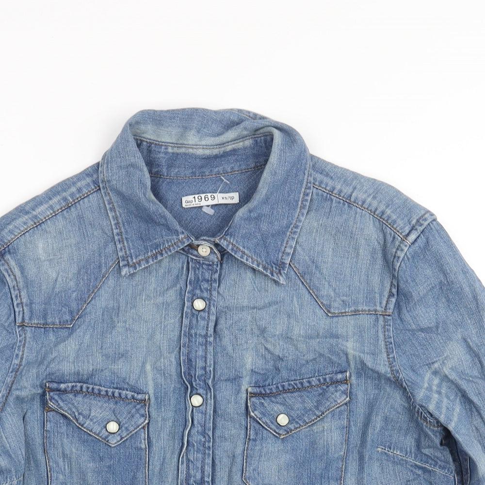 Womens UK Size XS Gap Blue Basic Button-Up