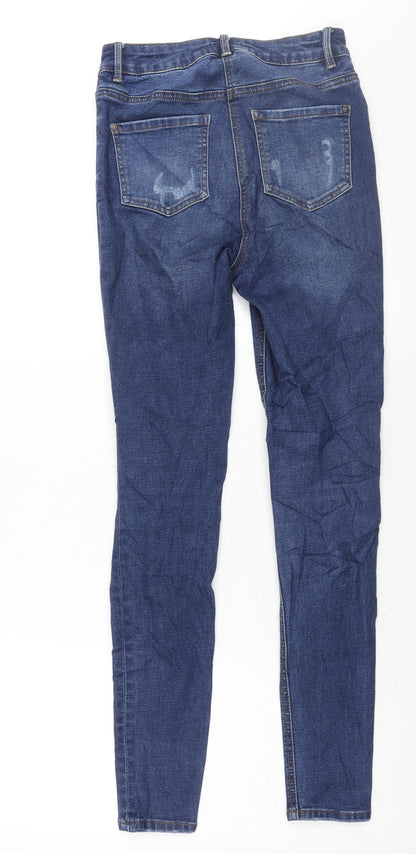 Matalan Womens Blue Cotton Skinny Jeans Size 10 L28 in Regular Zip