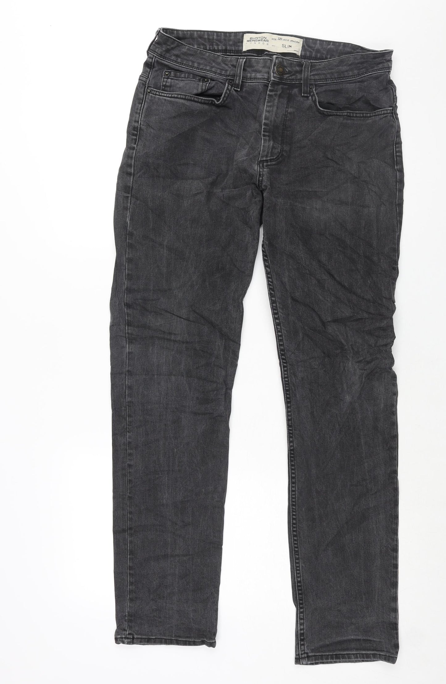 Mens UK Size 32 in Burton Slim Fit Straight Grey Jeans