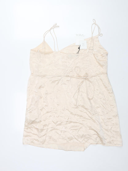 Zara Womens Ivory Viscose Wrap Dress Size 2XL V-Neck Tie