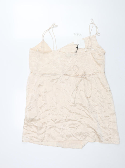 Zara Womens Ivory Viscose Wrap Dress Size 2XL V-Neck Tie