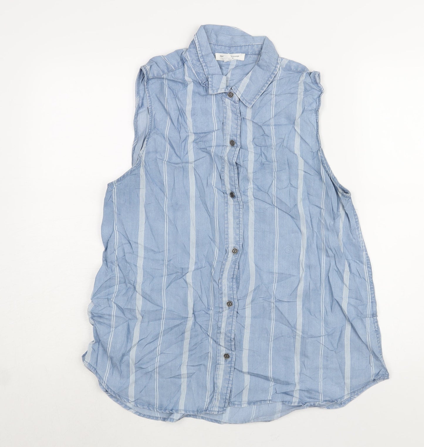 Beach Lunch Lounge Womens Blue Striped Lyocell Basic Button-Up Size L Collared