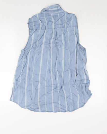 Beach Lunch Lounge Womens Blue Striped Lyocell Basic Button-Up Size L Collared