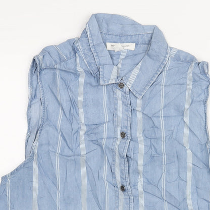Beach Lunch Lounge Womens Blue Striped Lyocell Basic Button-Up Size L Collared