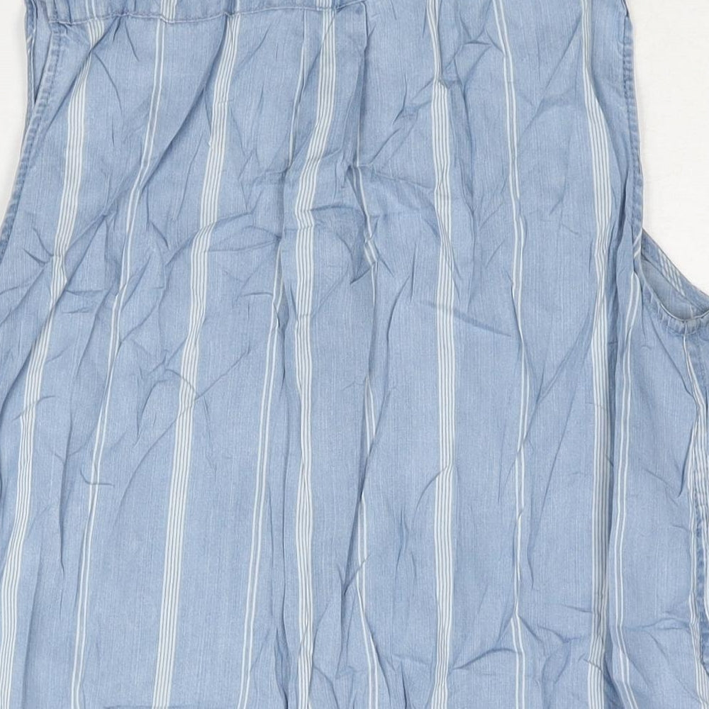 Beach Lunch Lounge Womens Blue Striped Lyocell Basic Button-Up Size L Collared