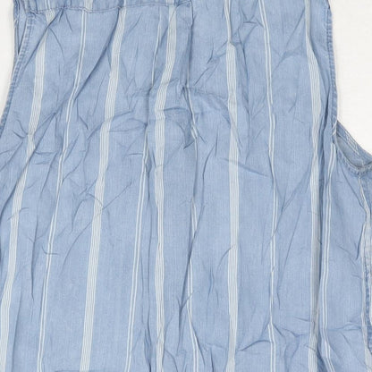 Beach Lunch Lounge Womens Blue Striped Lyocell Basic Button-Up Size L Collared