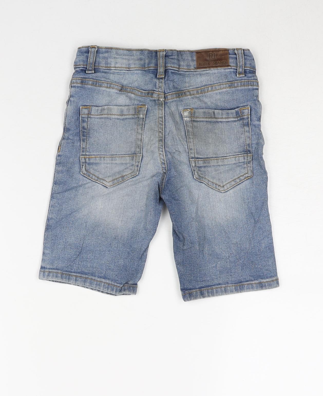 River Island Boys Blue Cotton Bermuda Shorts Size 5-6 Years L8 in Regular Snap - Waist 22 Inches