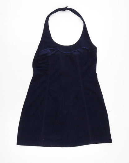 Topshop Womens Blue Polyimide Pinafore/Dungaree Dress Size 12 Halter Zip