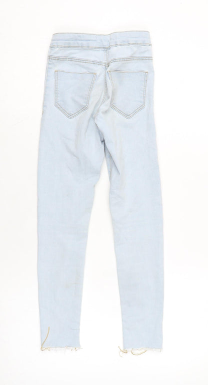 Zara Girls Blue Cotton Tapered Jeans Size 9 Years L22.5 in Regular Zip - Raw Hem