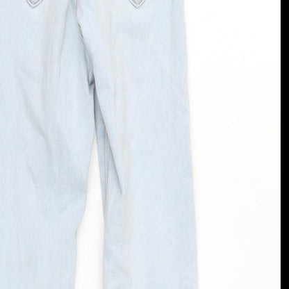 Zara Girls Blue Cotton Tapered Jeans Size 9 Years L22.5 in Regular Zip - Raw Hem