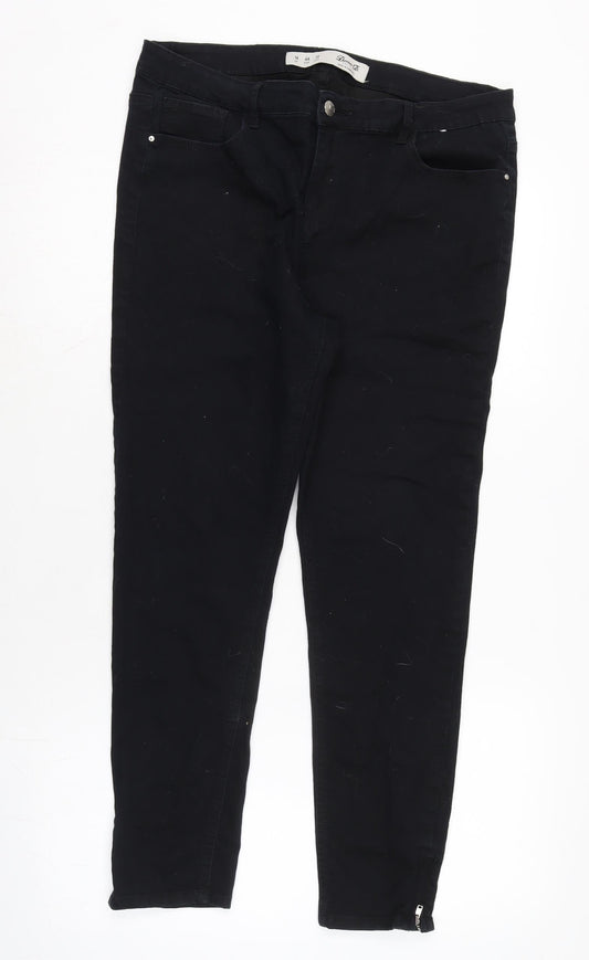 Denim & Co. Womens Black Cotton Blend Straight Jeans Size 16 L25.5 in Regular Zip - Zipped ankle.