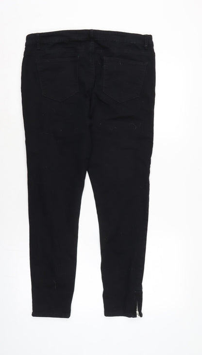 Denim & Co. Womens Black Cotton Blend Straight Jeans Size 16 L25.5 in Regular Zip - Zipped ankle.