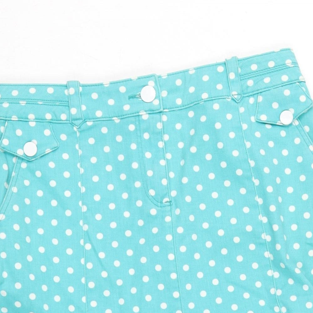 Per Una Womens Blue Cotton Flare Skirt Size 10 Zip - Spotted.