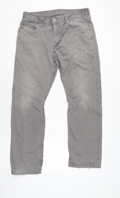 Levis Mens Grey Cotton Straight Jeans Size 34 in L30 in Regular Zip