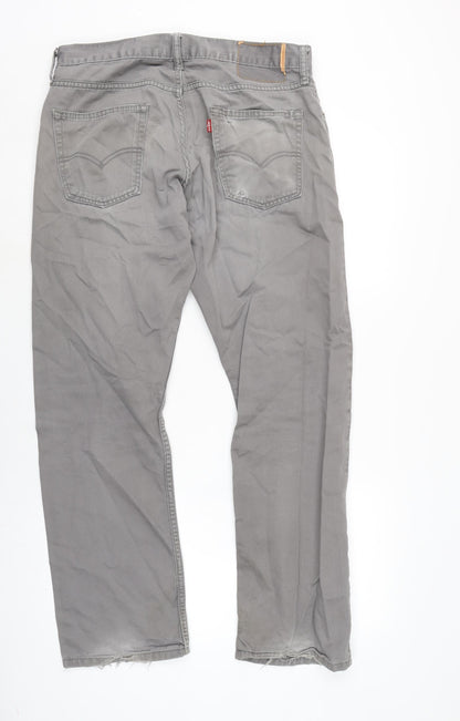 Levis Mens Grey Cotton Straight Jeans Size 34 in L30 in Regular Zip