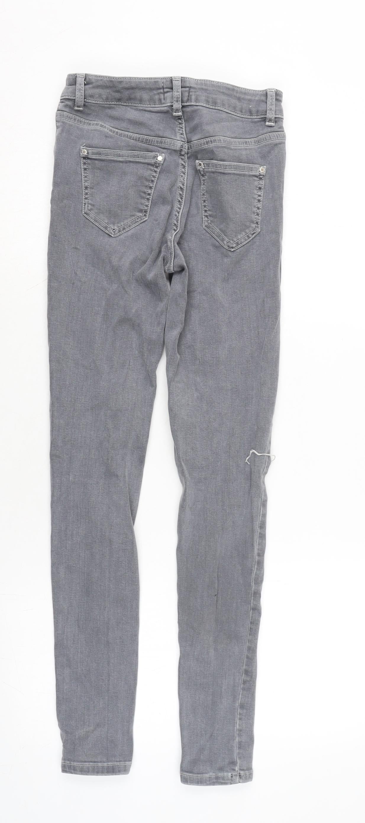 Miss Selfridge Womens Grey Cotton Blend Tapered Jeans Size 6 L28 in Regular Zip