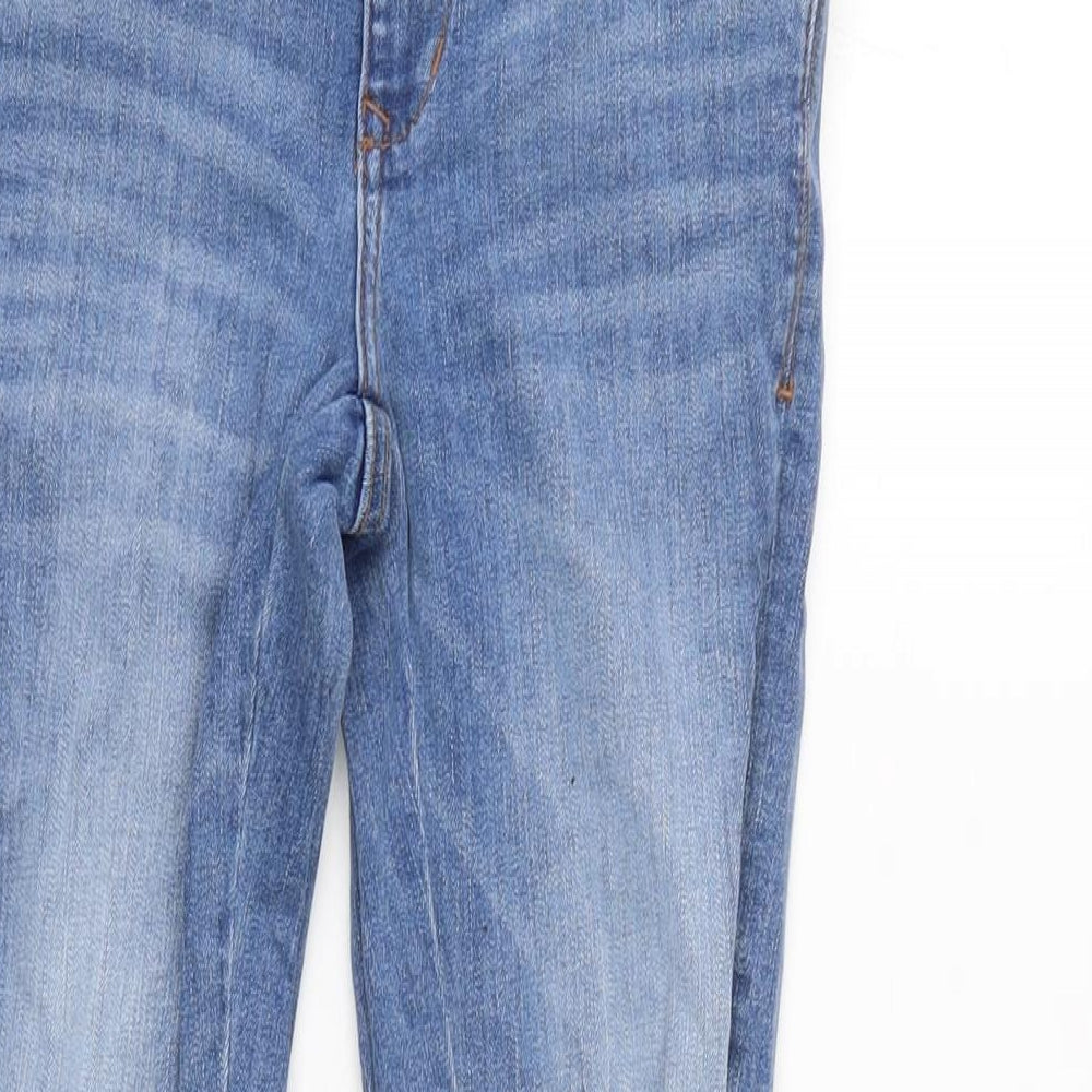 Zara Womens Blue Cotton Blend Tapered Jeans Size 6 L25.5 in Regular Zip - Raw Hem