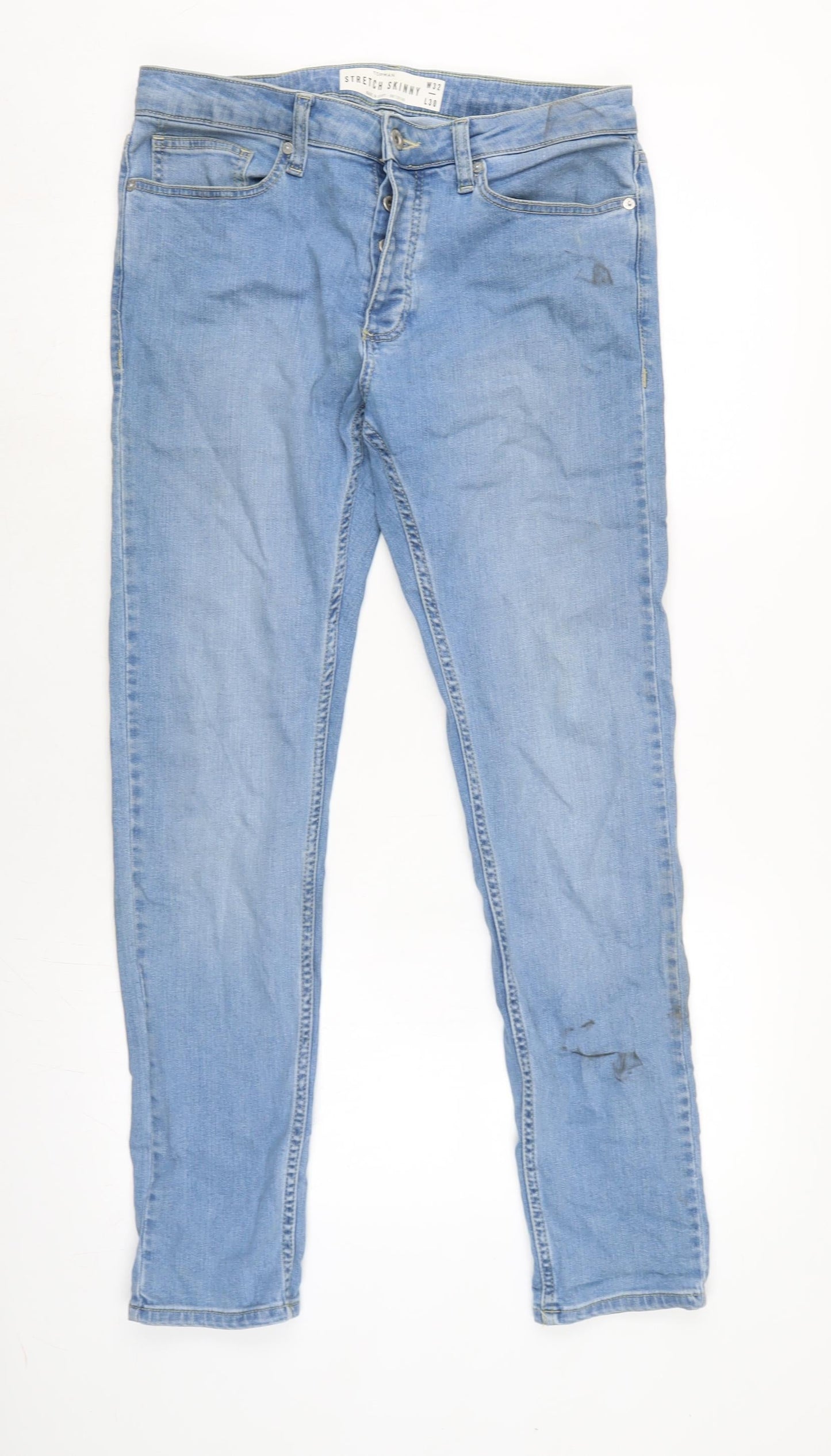 Mens UK Size 32 in Topman Regular Fit Flared Blue Jeans