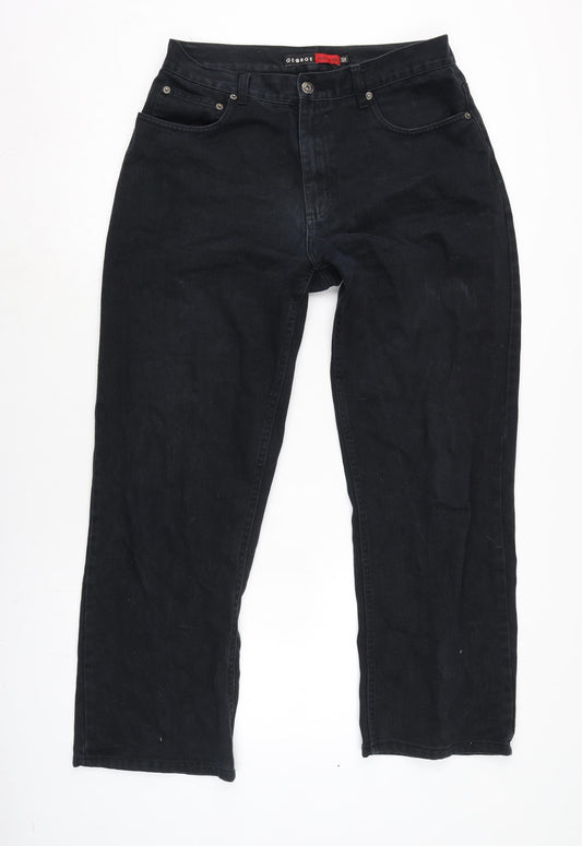 George Mens Black Cotton Straight Jeans Size 38 in L29 in Extra-Slim Zip